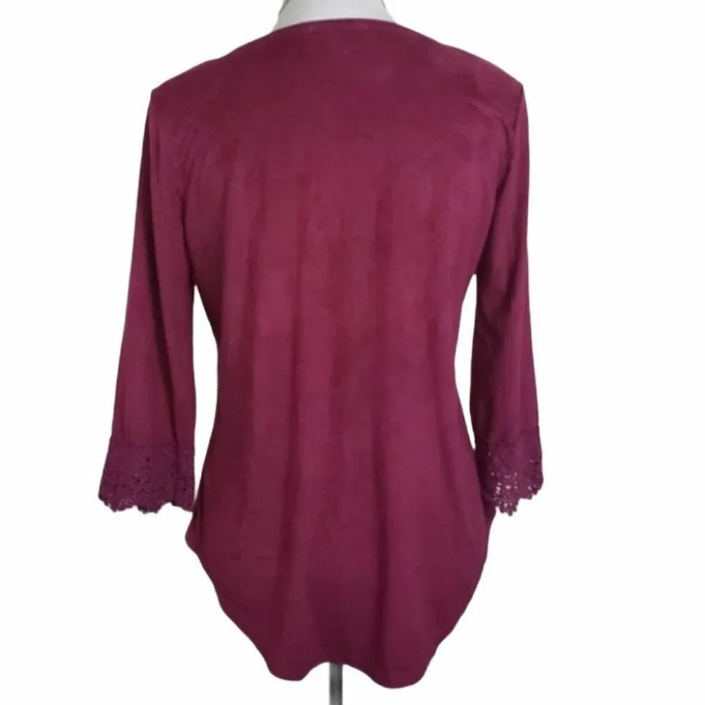 Signature Studio S Raspberry faux suede Boho top - Picture 4 of 5